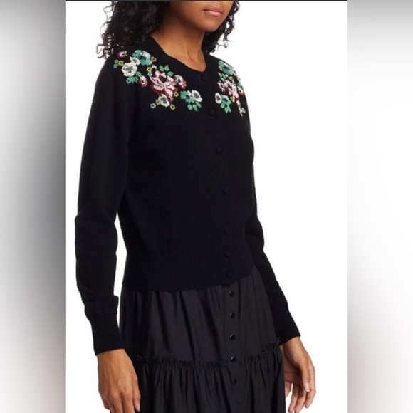 Marc Jacobs The Beaded Love Cardigan Sweater Floral Black Cashmere Blend S 395$ - Picture 3 of 15
